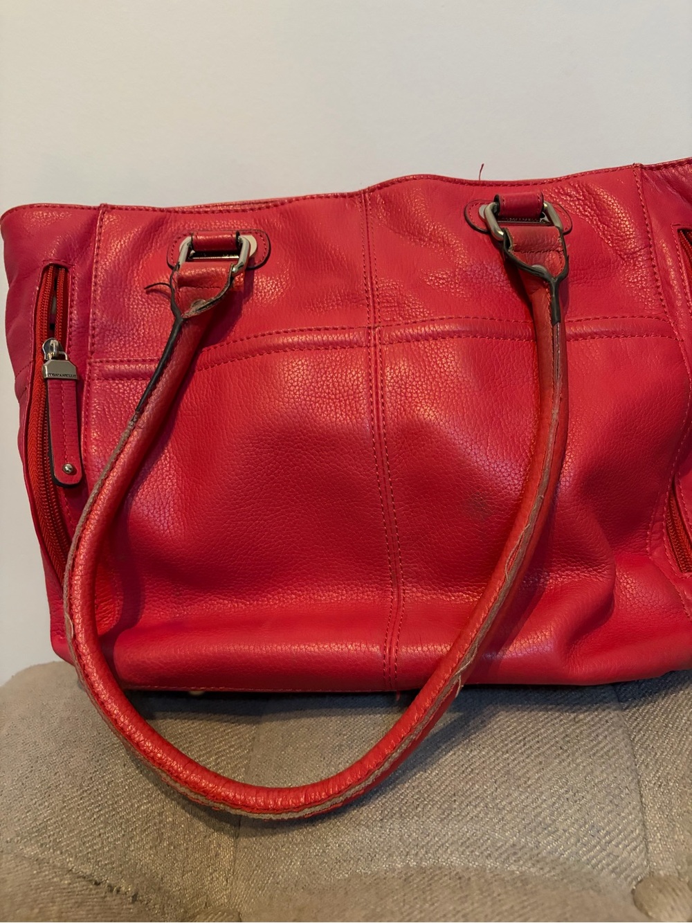 Women's pink Leather Shoulder Bag with Double Handles